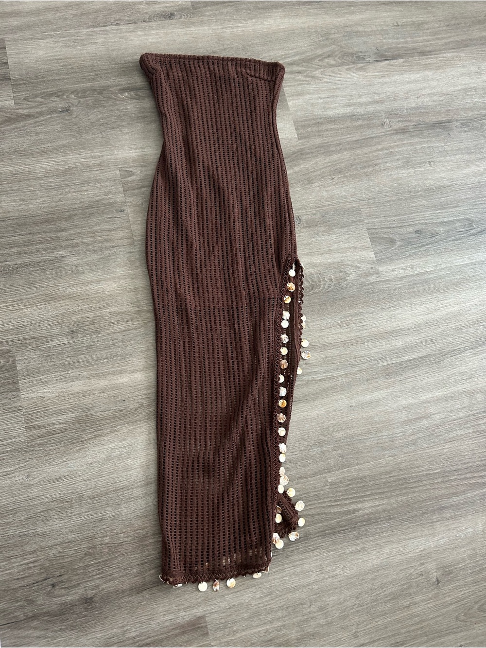 Windsor Brown Crochet Maxi dress with Shell Trim